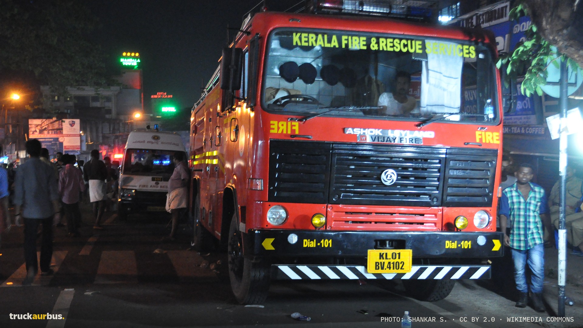 Kerala Fire and Rescue Services Ashok Leyland fire engine standby during a festi