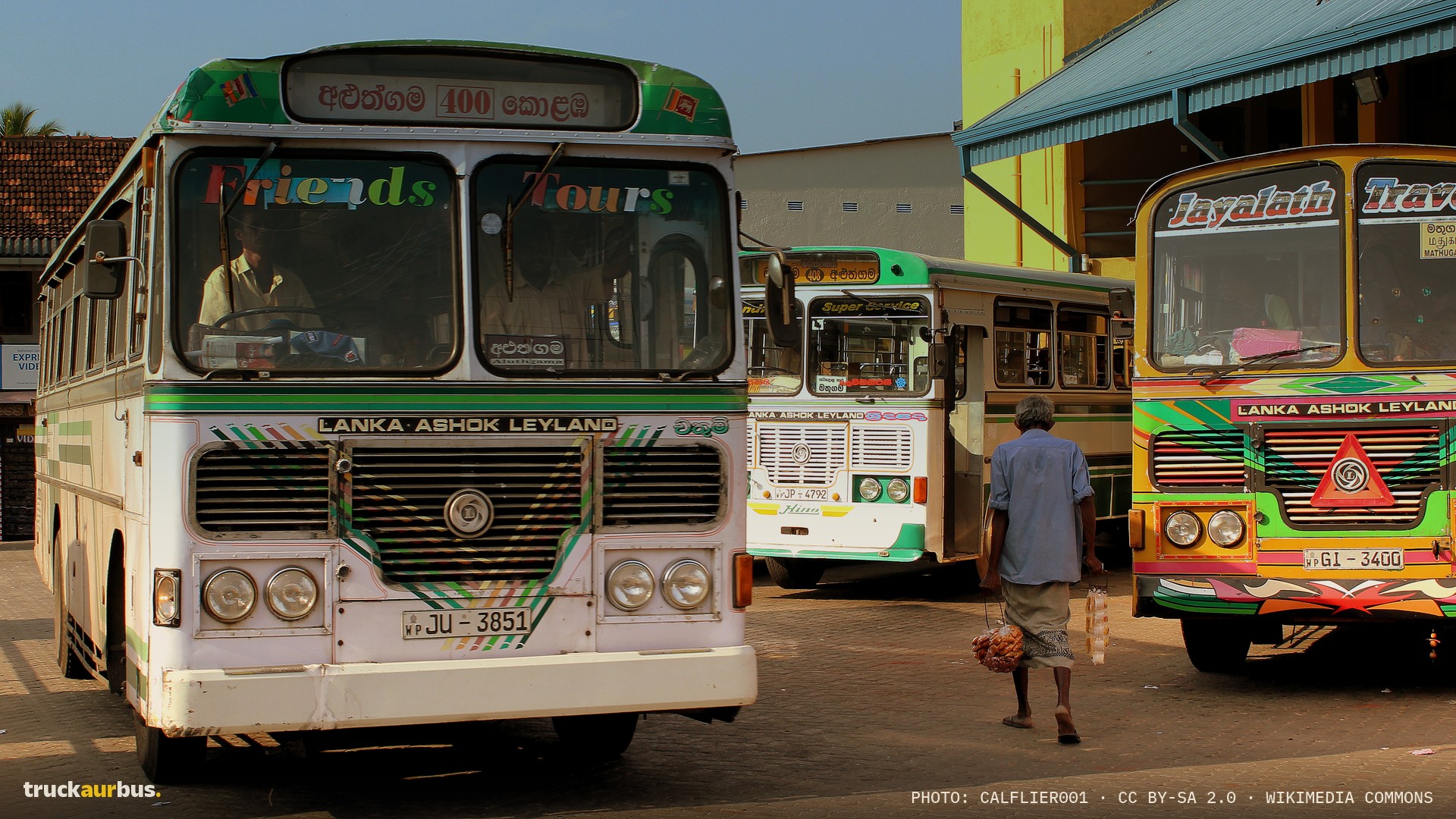 LANKA ASHOK LEYLAND BUS OF FRIENDS TOURS AT BENTOTA BUS STATION SRI LANKA JAN 20