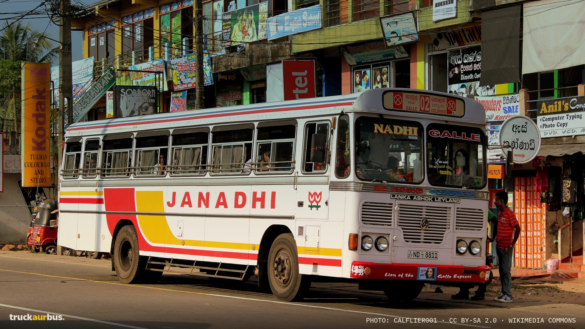 LANKA ASHOK LEYLAND BUS OPERATED BY JANADHI TRAVELS AT BENTOTA BUS STATION BOUND