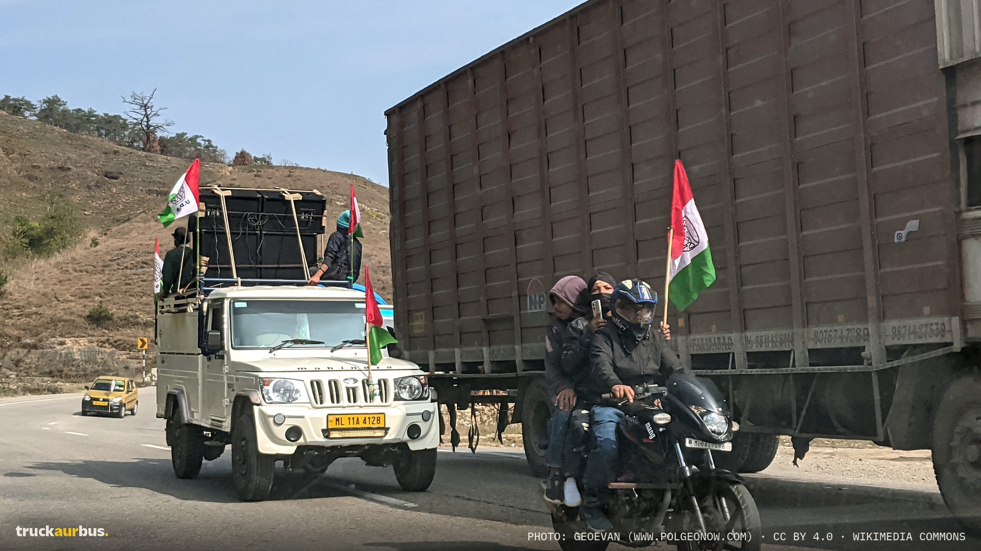Meghalaya UDP supporter truck and motorcycle