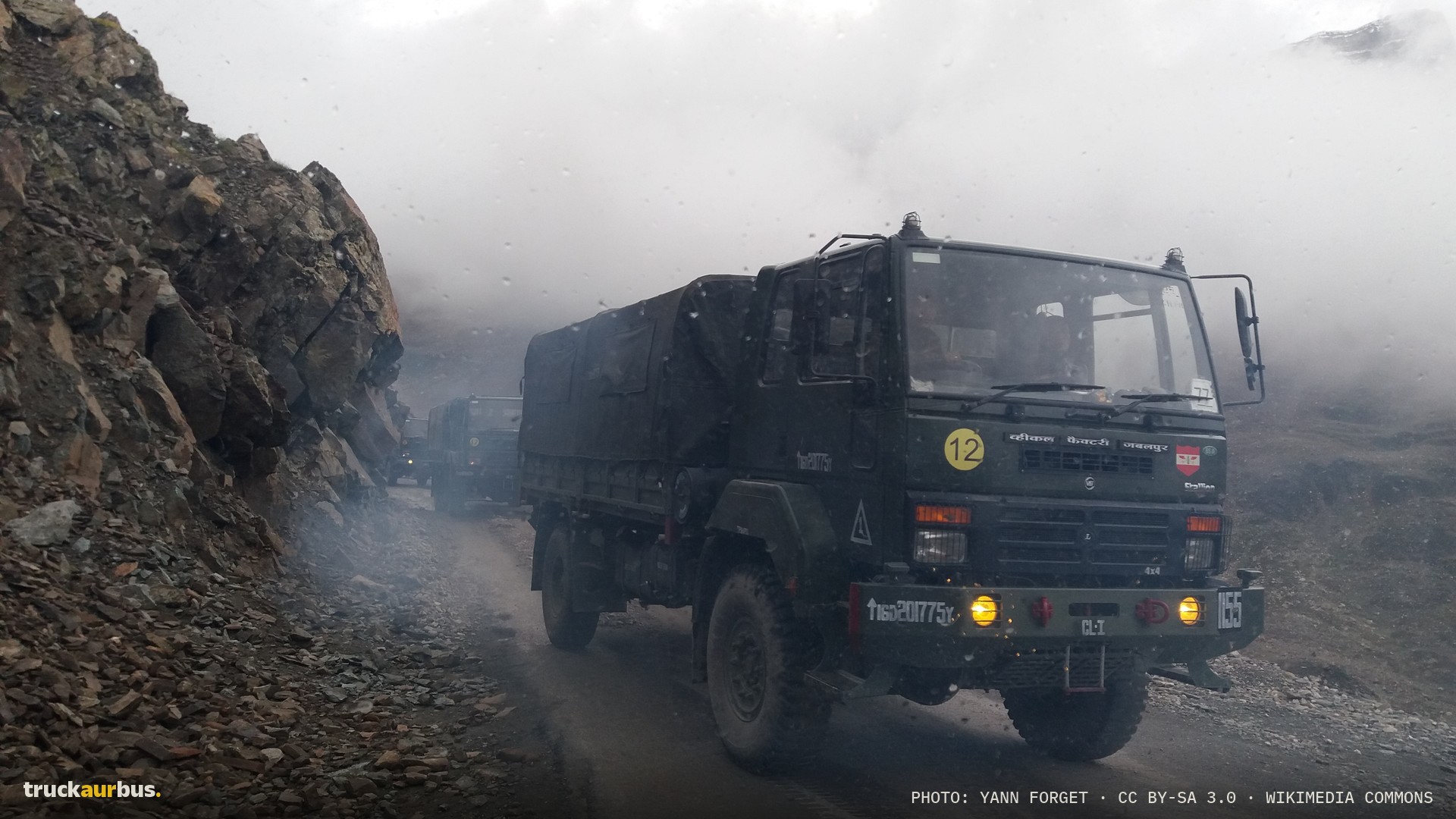 Military truck convoy on the Manali-Leh Highway, 1