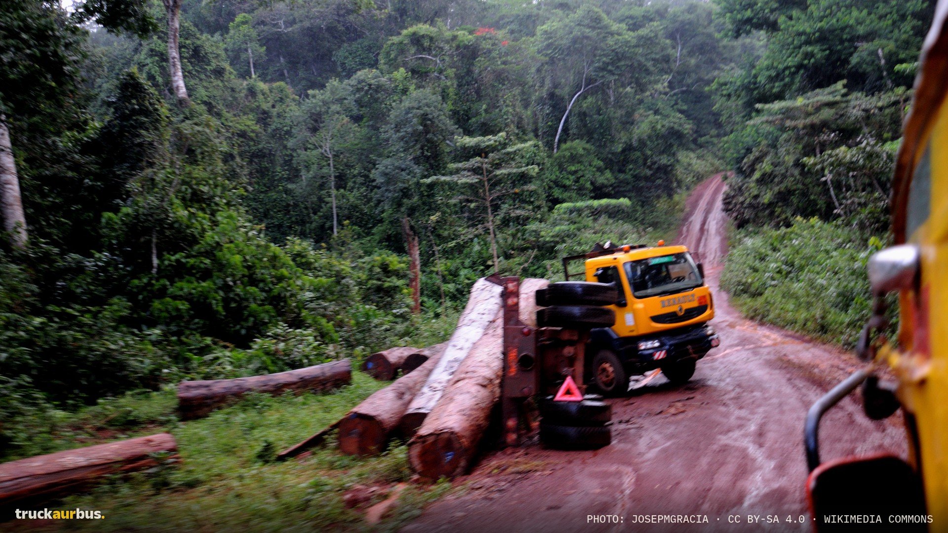 Overturned logging truck near Libongo, Cameroon 2014