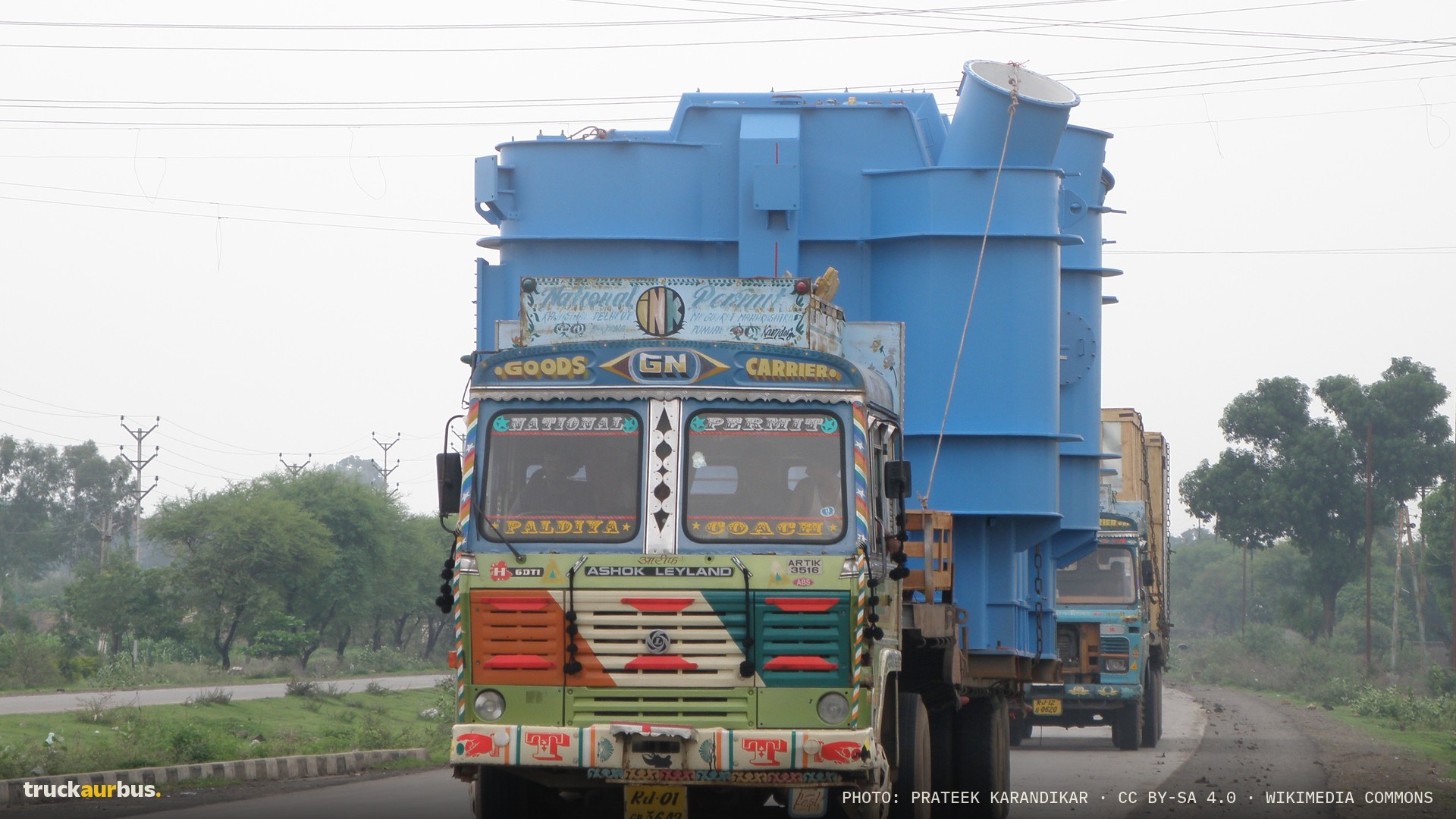 Truck carrying a large load in Indore (front view)