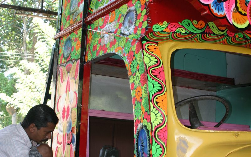 A truck being painted near Cochin, India