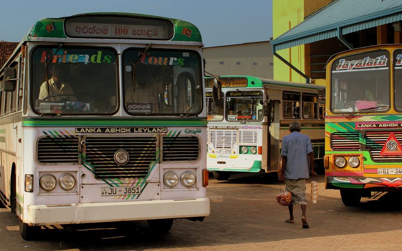 LANKA ASHOK LEYLAND BUS OF FRIENDS TOURS AT BENTOTA BUS STATION SRI LANKA JAN 20