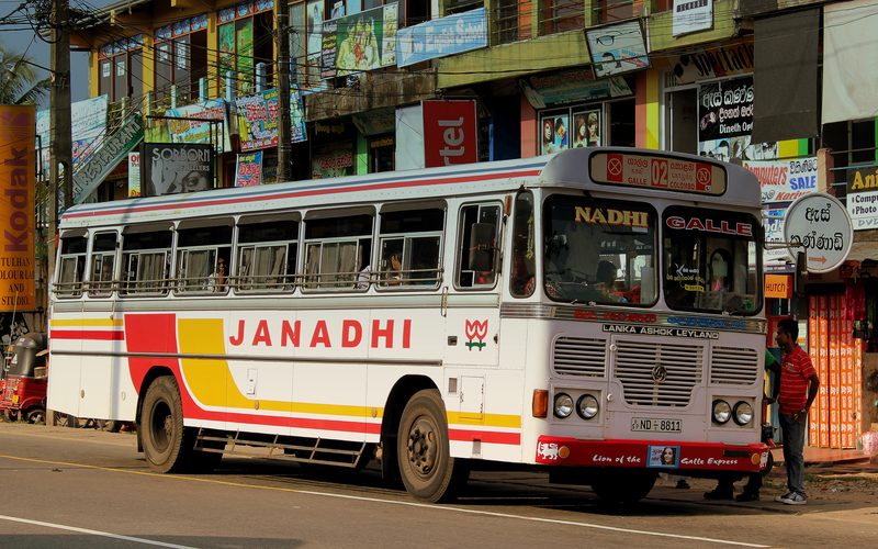 LANKA ASHOK LEYLAND BUS OPERATED BY JANADHI TRAVELS AT BENTOTA BUS STATION BOUND