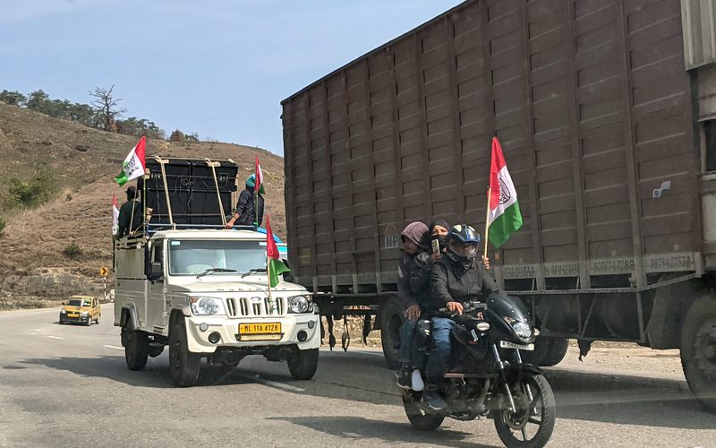 Meghalaya UDP supporter truck and motorcycle