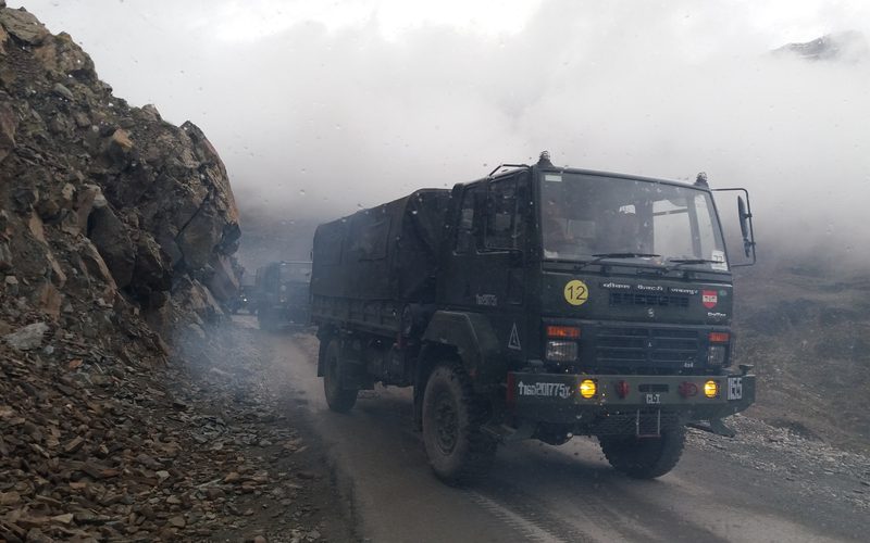 Military truck convoy on the Manali-Leh Highway, 1